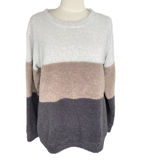 Julyclo Colorblock Nubby Fleece Earth Tone Camel Brown Cream Lounge Sweatshirt-L - Picture 10 of 10